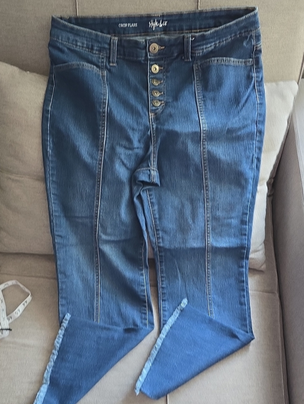 Style & Co. Women's High-Rise Button-Front Cropped Flare Jeggings - Blue